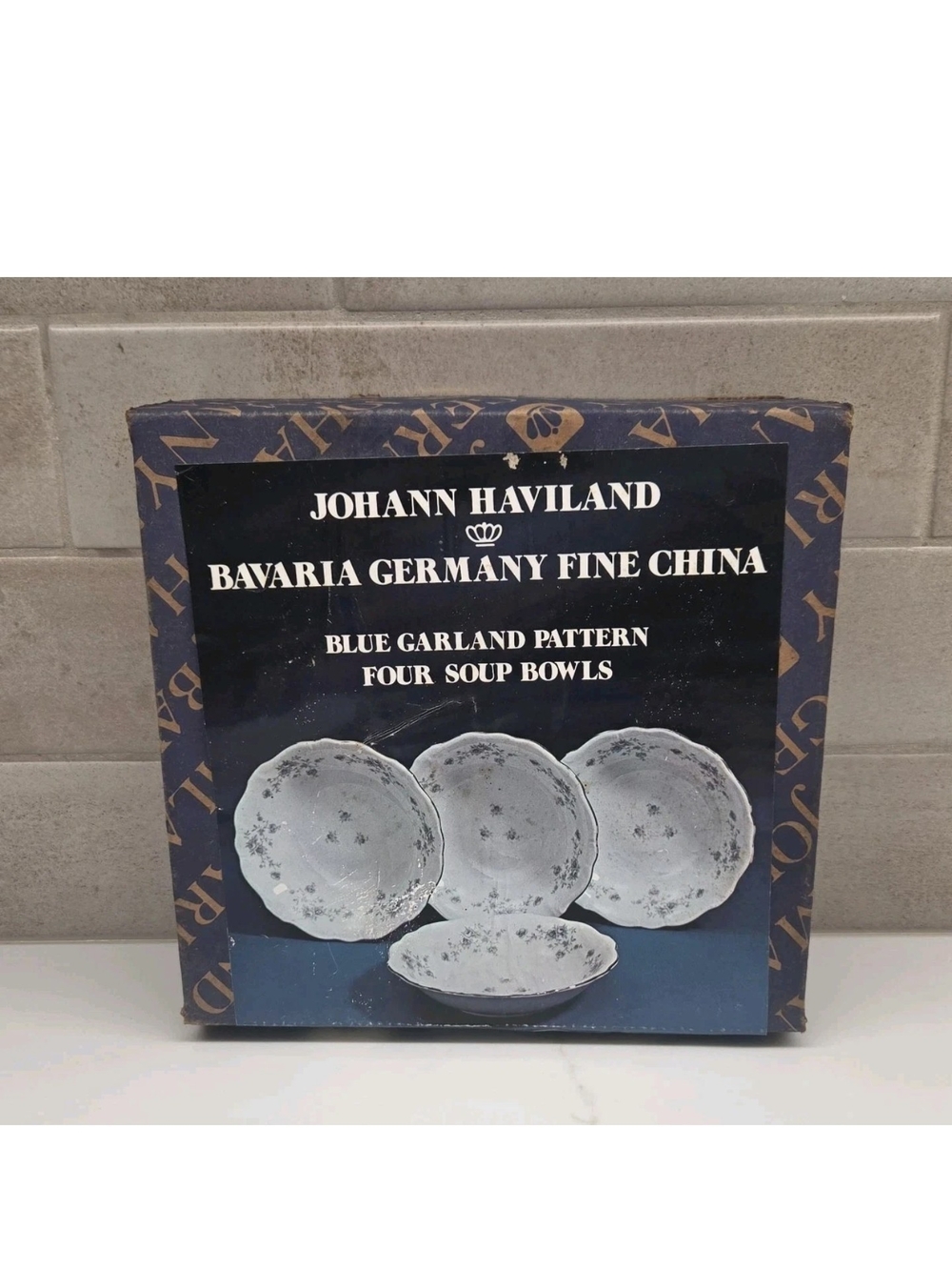 4 NEW Johann Haviland Bavaria Germany CHINA Blue Garland Soup Bowls 7.5 Inch NIB
